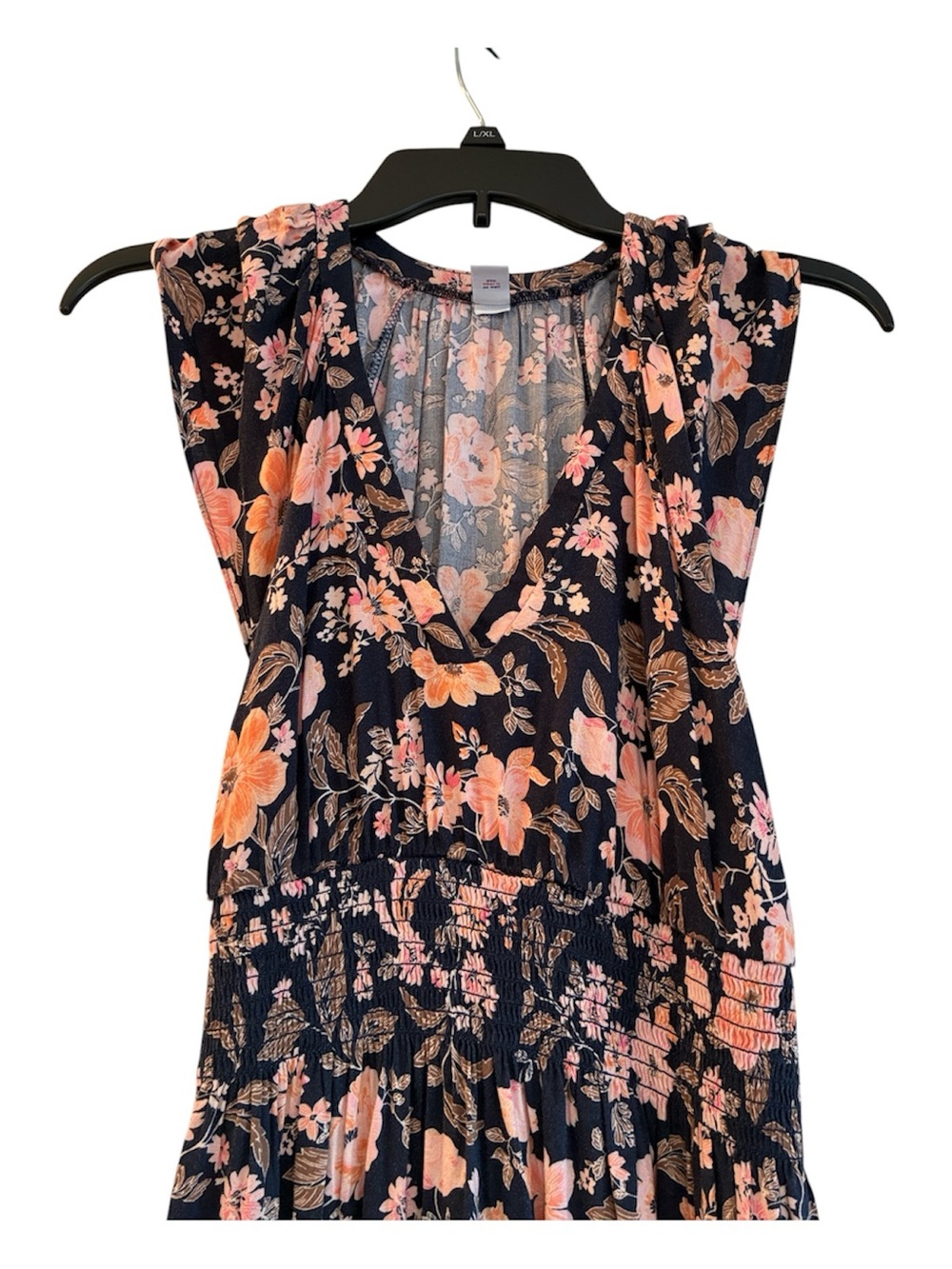Old Navy Floral Maxi Dress Size Small Navy Pink Peach Boho Smocked Waist - Picture 2 of 9